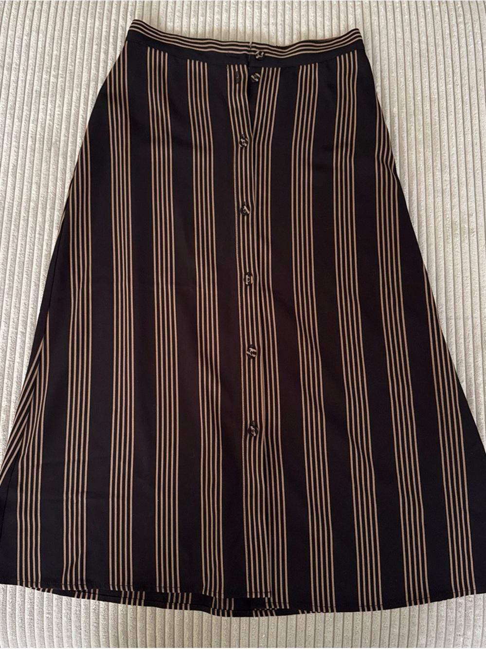 H&M Black Skirt with Tan Vertical Stripes — Button-Front A-Line